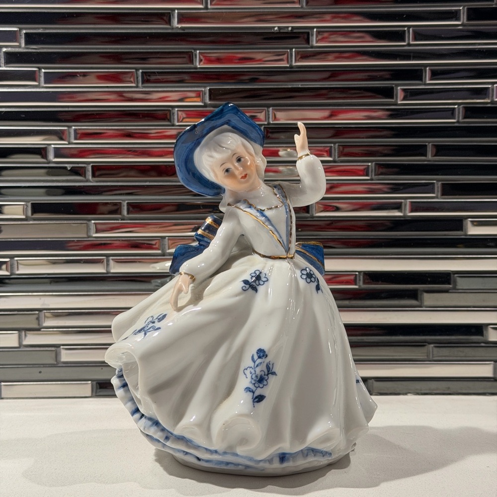Porcelain Lady Figurine – Blue & White Dress